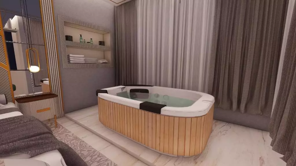 وان جکوزی کنار تخت در هتل هوبی