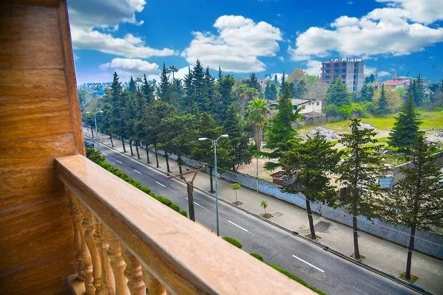 نمای خیابان و درختان از بالکن هتل فلاح