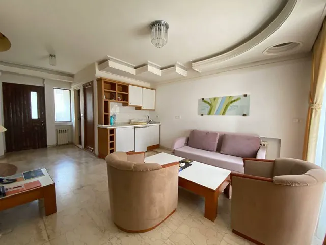 نشیمن روشن با آشپزخانه کوچک در نارنجستان