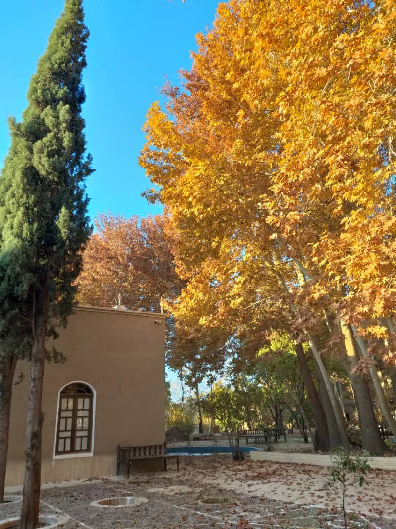 درختان پاییزی و بنای باغ خوشنویس