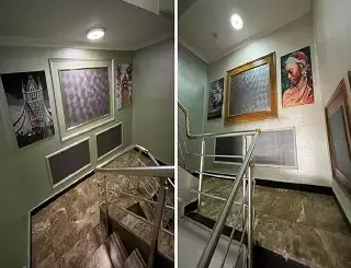 راه‌پله سنگی هتل نیسا با نرده فلزی