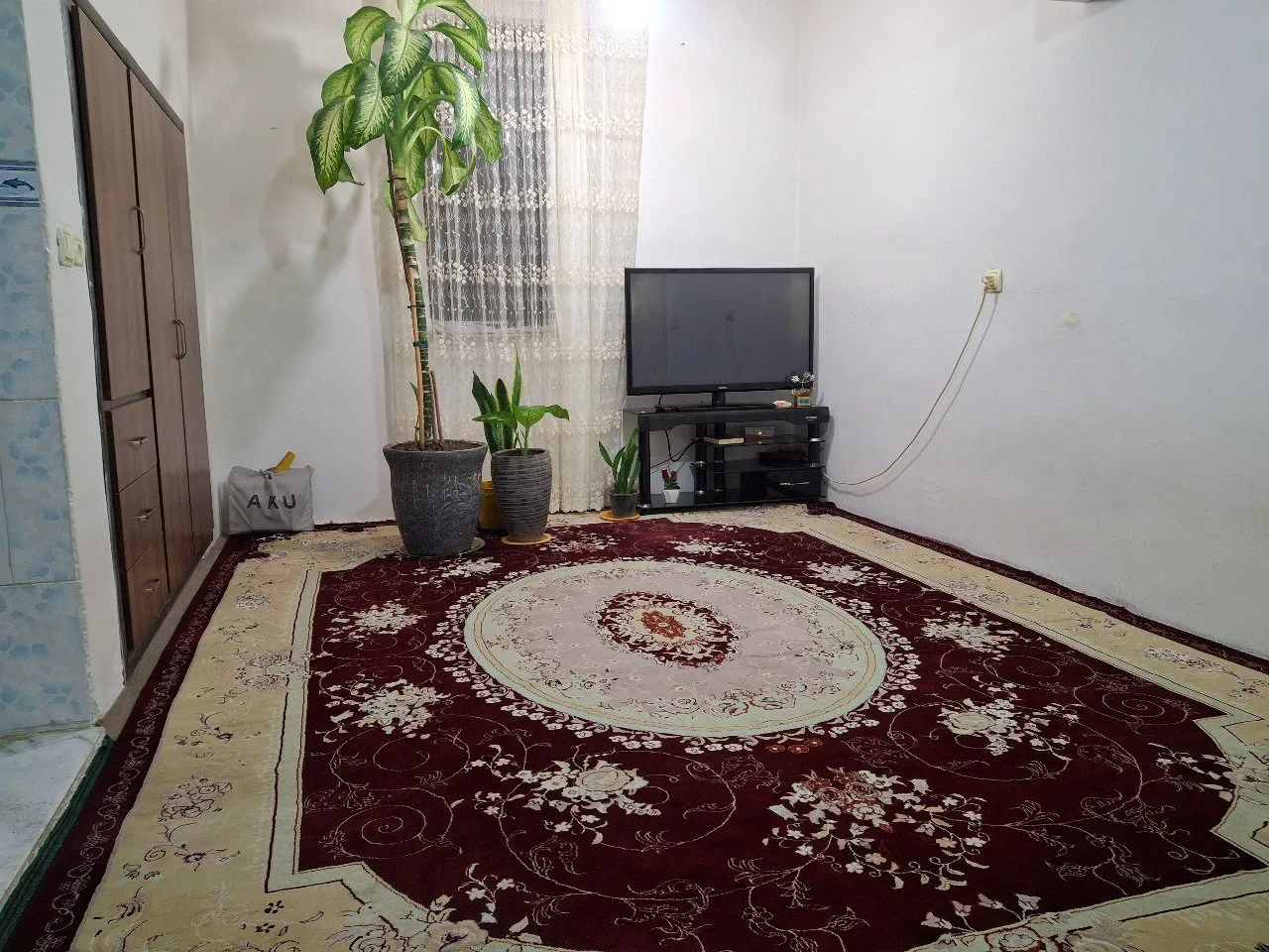 اتاق نشیمن عمو رضا با تلویزیون و فرش