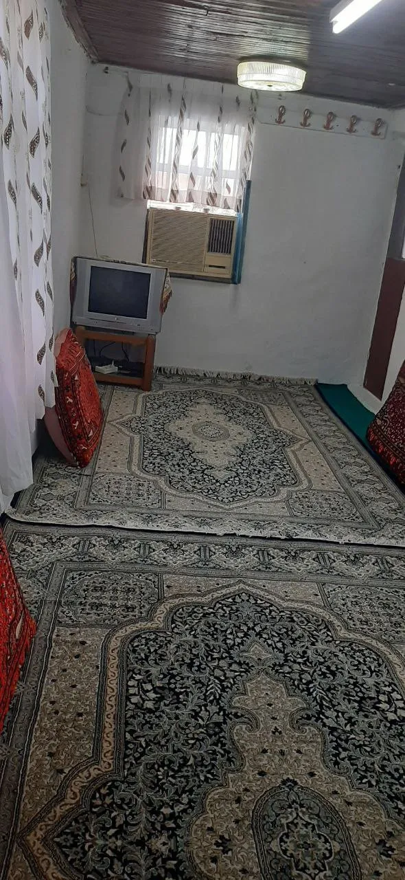 اتاق اقامتگاه کارن با فرش ایرانی و تلویزیون قدیمی