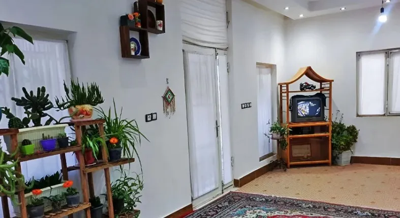 برج بهشت؛ نشیمن با تلویزیون و قفسه گل