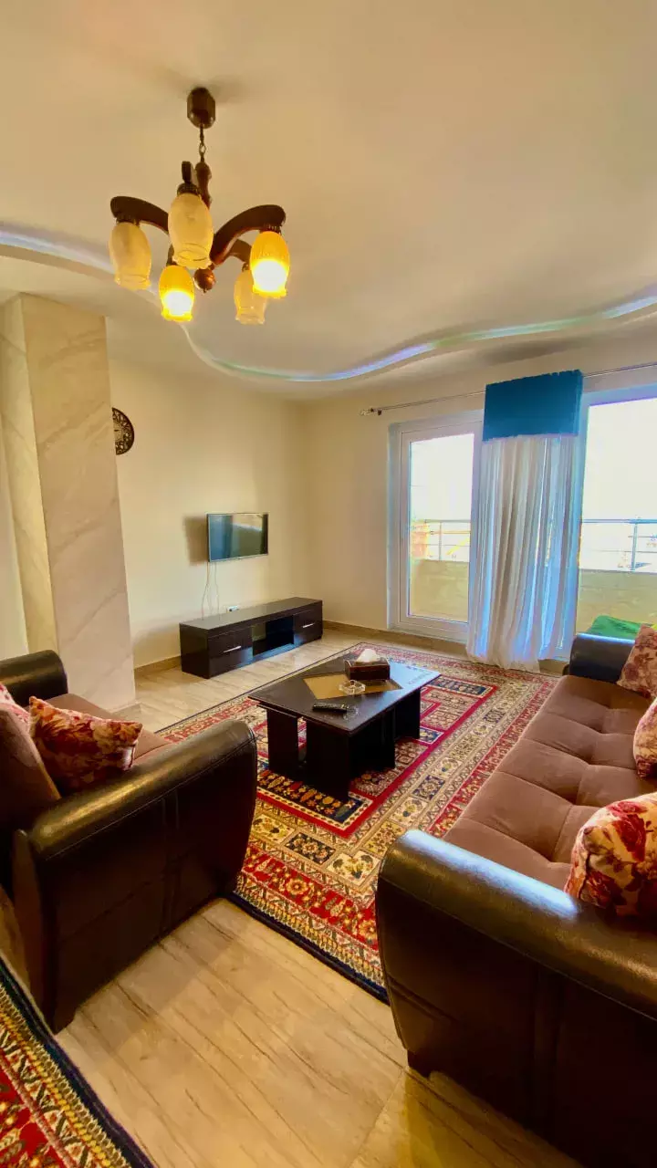 پذیرایی نخل با دو کاناپه و پنجره