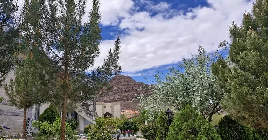 نمای ویلاهای کوهستانی ارس میان درختان و کوه