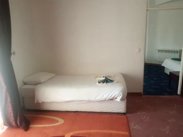 تخت یک‌نفره در اتاق هتل جهانگردی