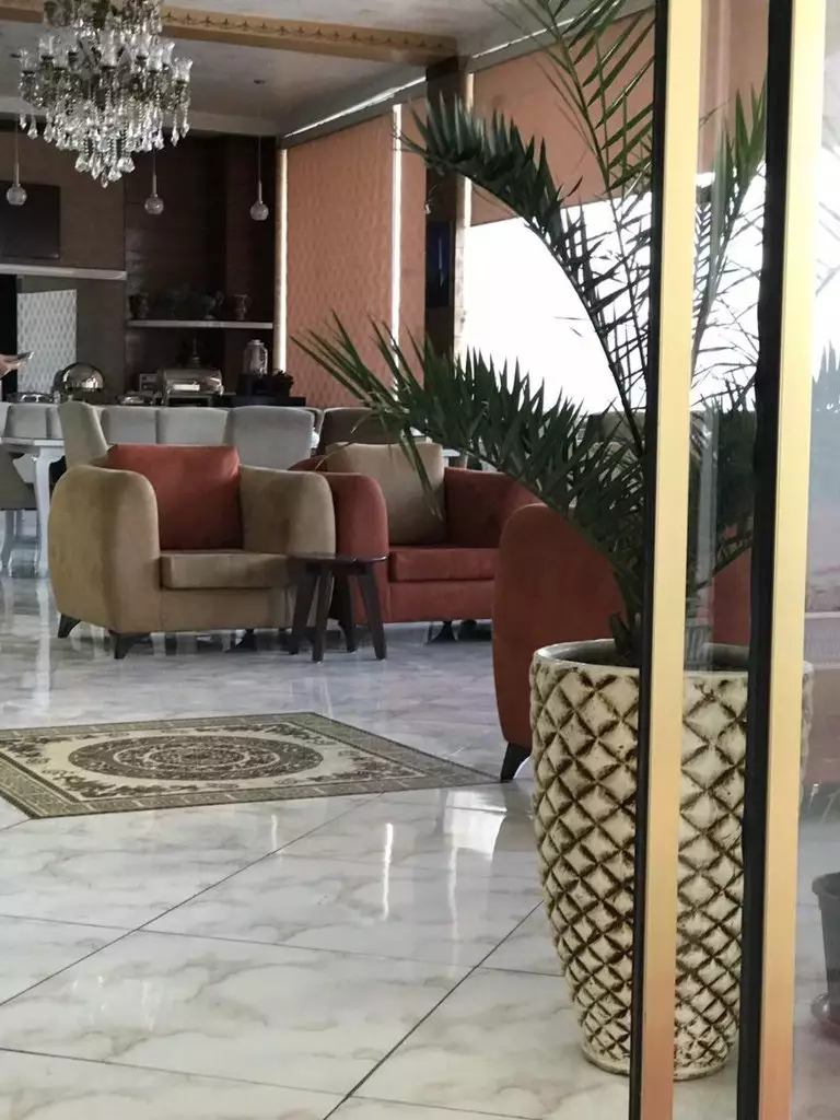 فضای نشیمن هتل سینا با مبلمان و گلدان
